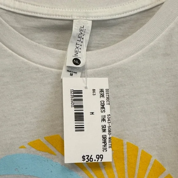 Next Level Apparel White Tee with Sun and Waves Graphic - Picture 2 of 3